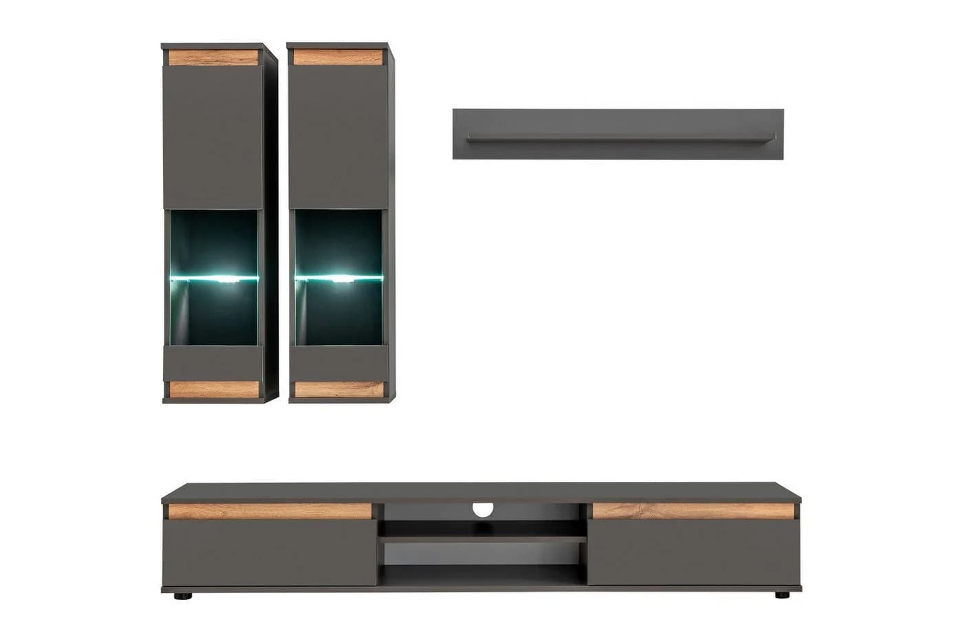 ASM-Moebel Wohnwand MODO mit LED-Beleuchtung Grau