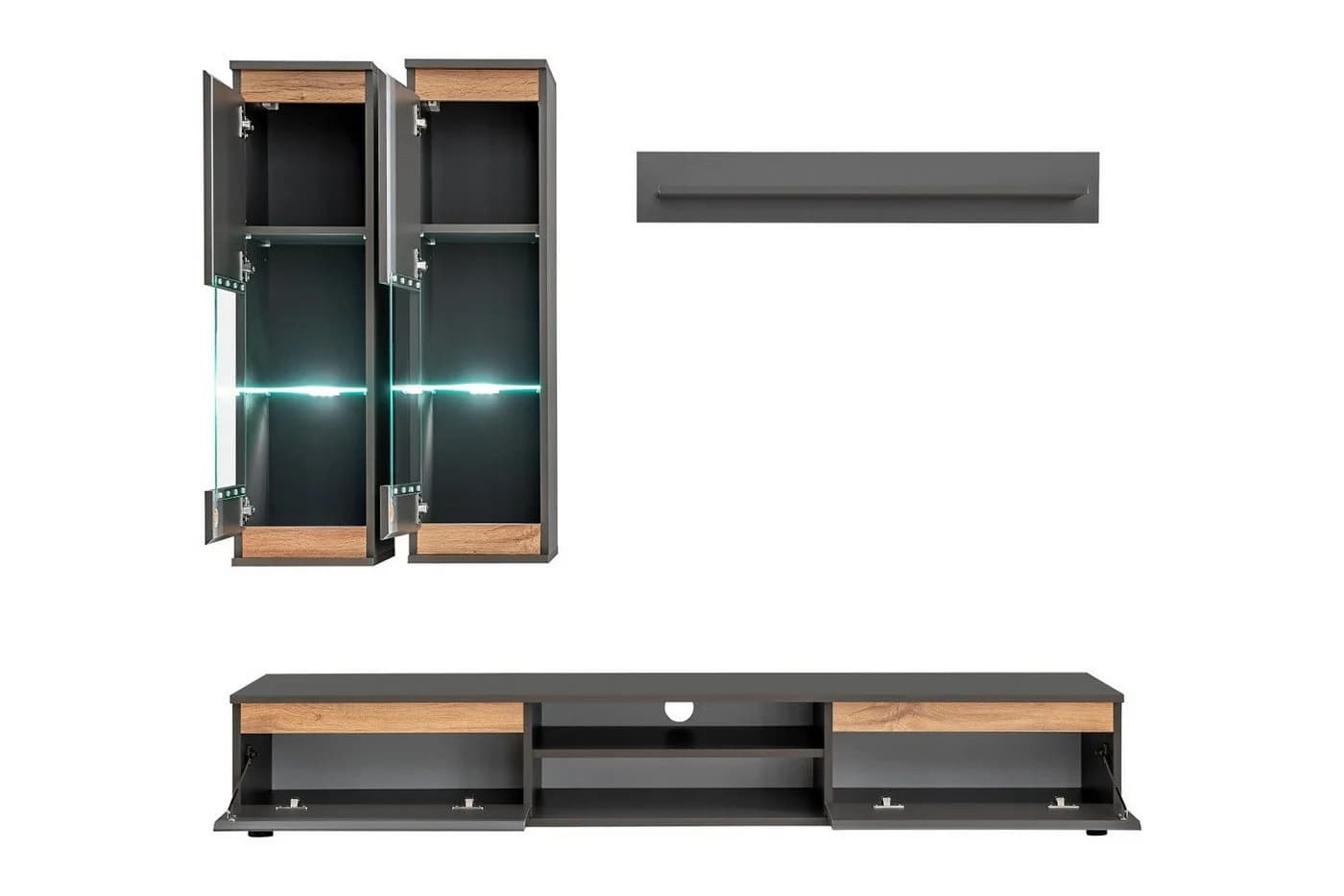 ASM-Moebel Wohnwand MODO mit LED-Beleuchtung Grau - Bild 3