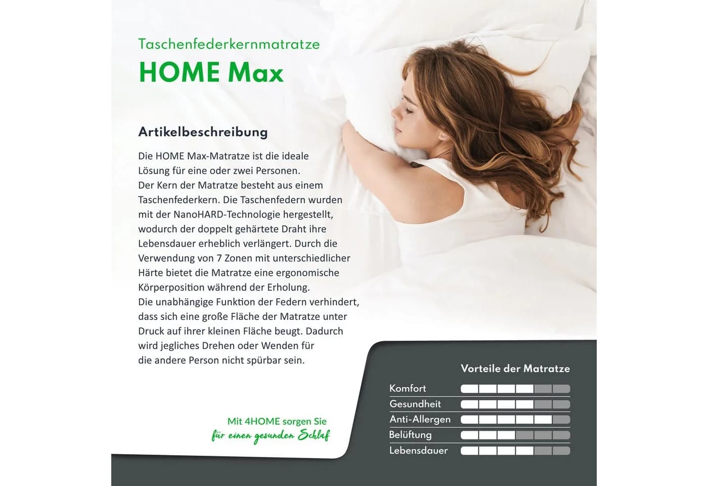 FDM HOME MAX Taschenfederkernmatratze 7-Zonen Doppelseitig H3 H4 - Bild 4