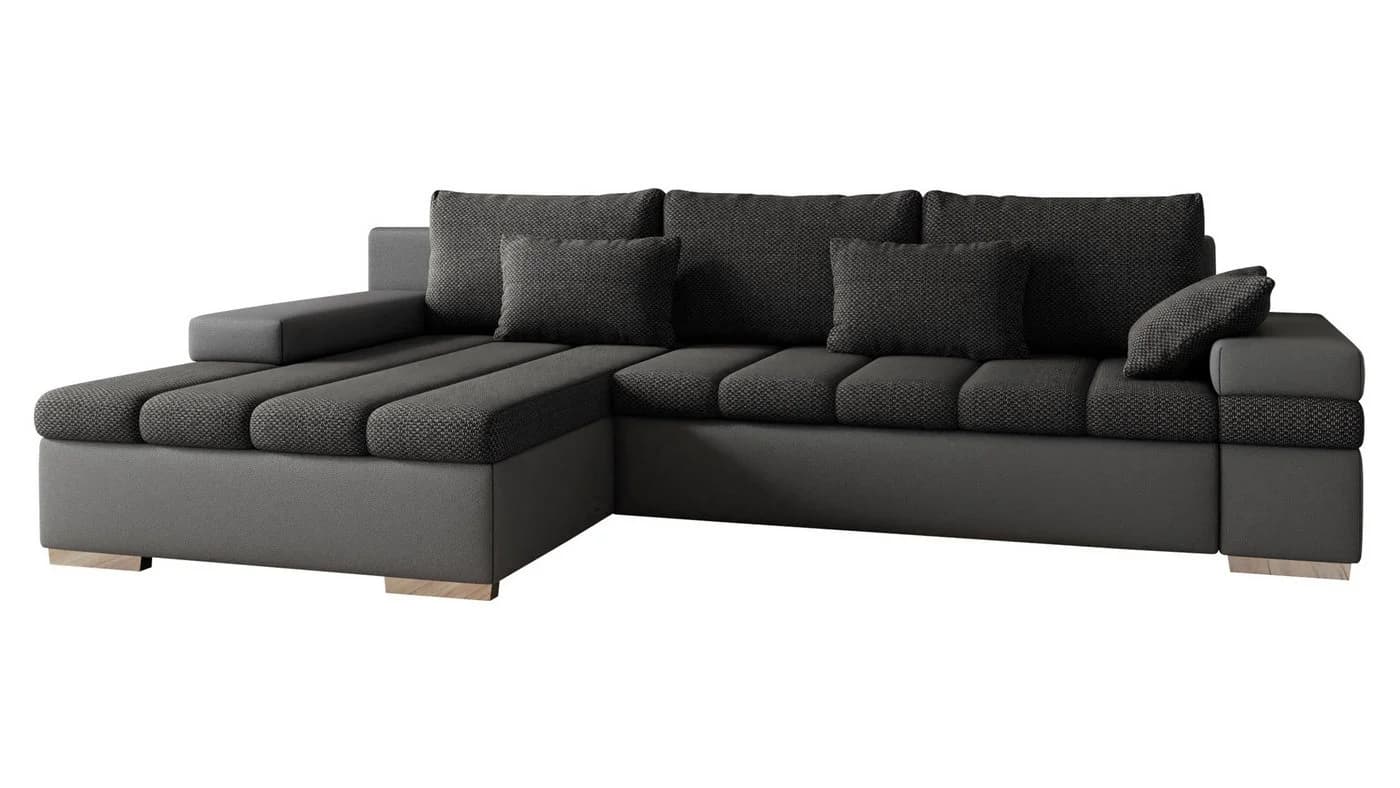 MIRJAN24 Ecksofa Bangkok Grau mit Bettkasten und Schlaffunktion