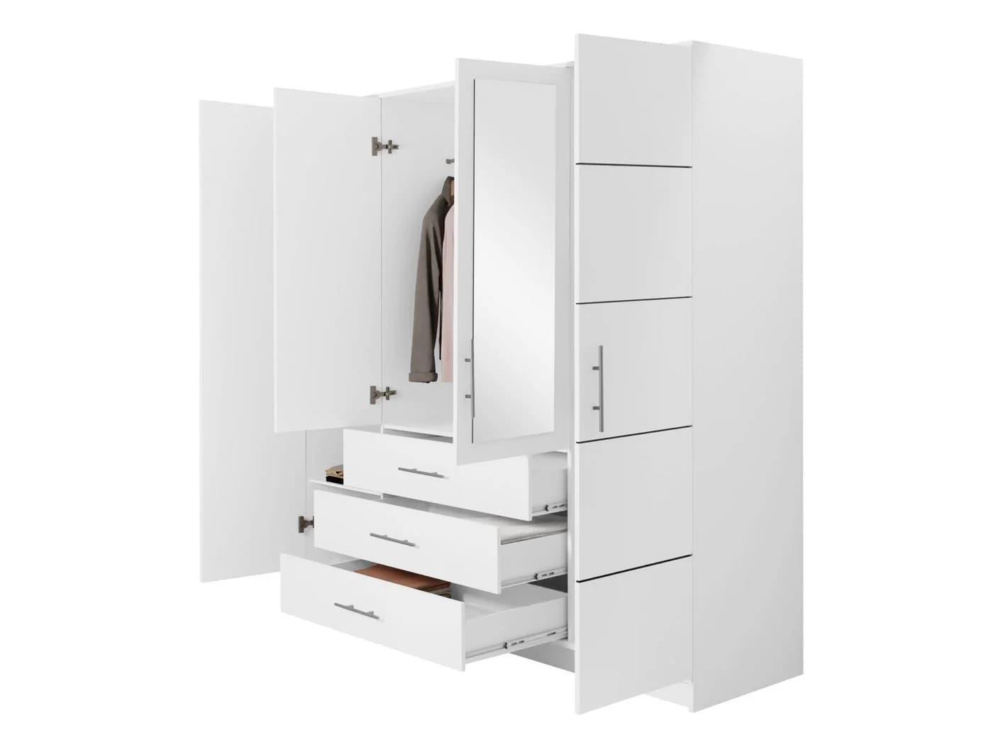 MIRJAN24 Kleiderschrank Bali 4D Weiß mit 4 Türen, Spiegel und Schubladen - Bild 4