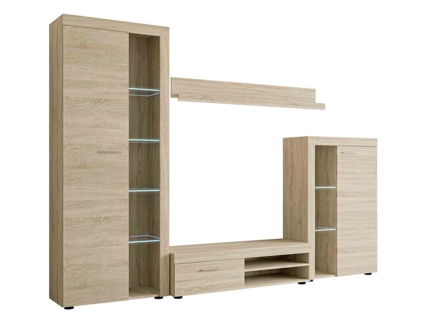 MIRJAN24 Wohnwand Rumba 4er-Set Sonoma Eiche Glas LED