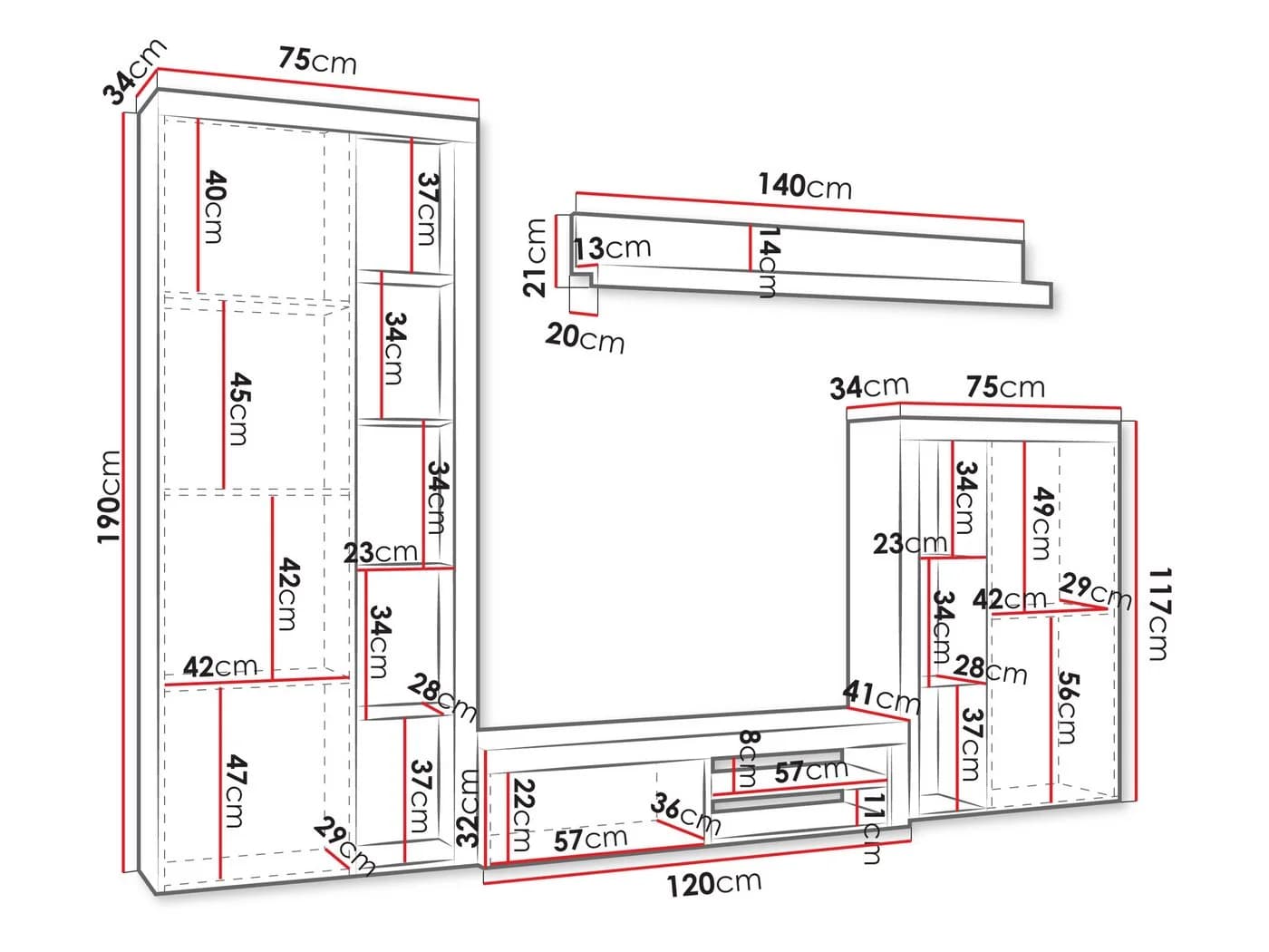 MIRJAN24 Wohnwand Rumba 4er-Set Sonoma Eiche Glas LED - Bild 4