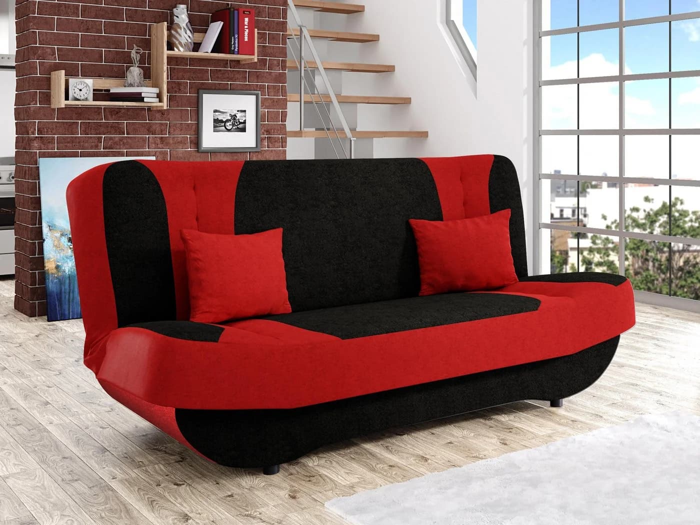 MIRJAN24 Schlafsofa Pinto mit Bettkasten und Schlaffunktion Rot Microfaser - Bild 2