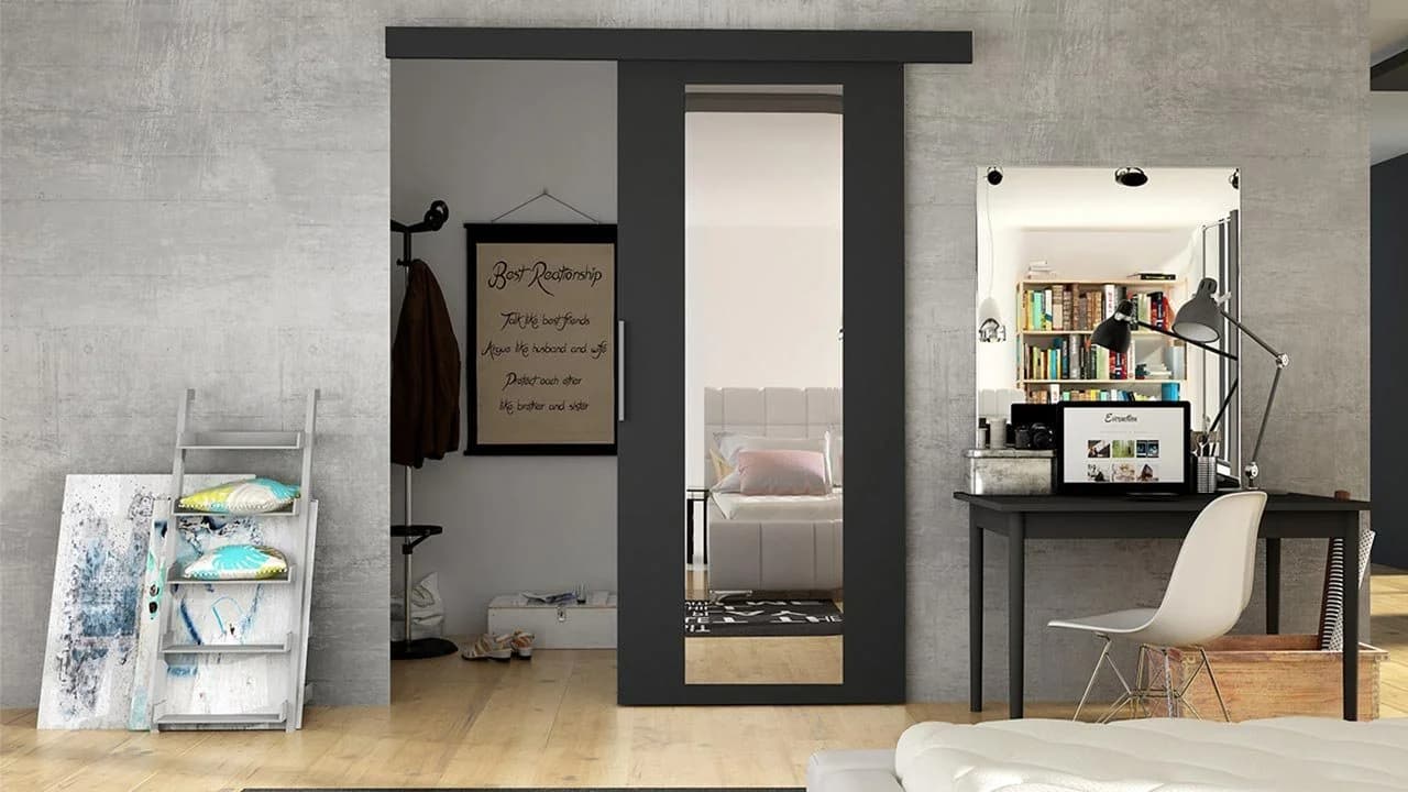 MIRJAN24 Schiebetür Marti 80 IV Schwarz Spiegel Aluminiumgriff