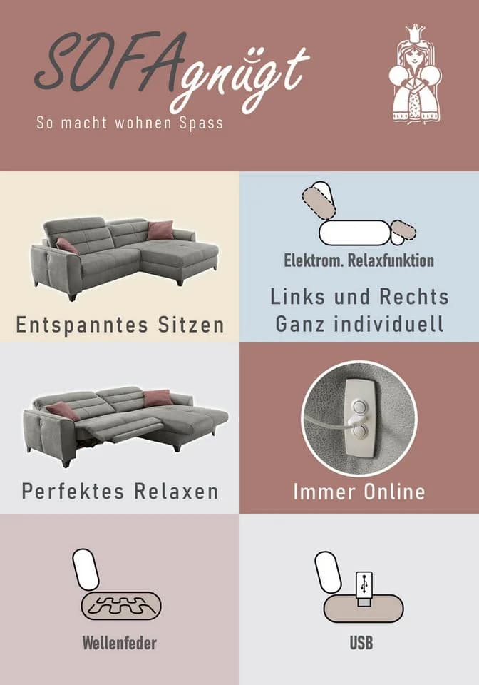 Jockenhöfer Ecksofa Double One L-Form Relax Rosa Grau - Bild 3