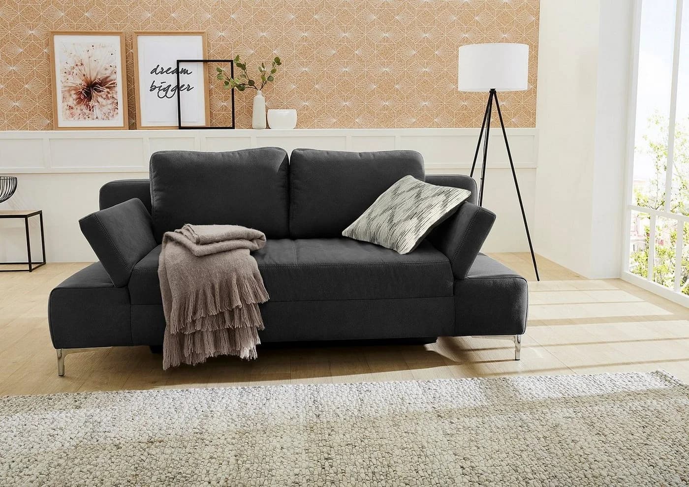 Jockenhöfer Schlafsofa Jano Schwarz mit Bettkasten und Armteilverstellung - Bild 2