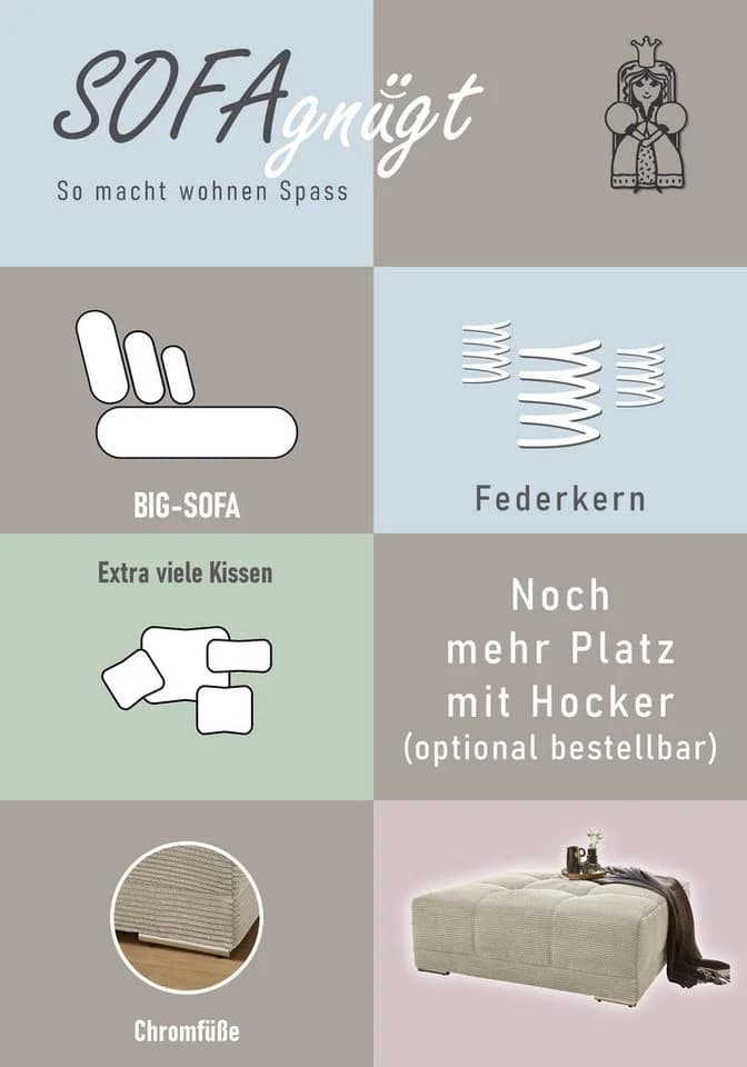 Jockenhöfer Big-Sofa Moldau XXL Grau mit Federkern - Bild 4