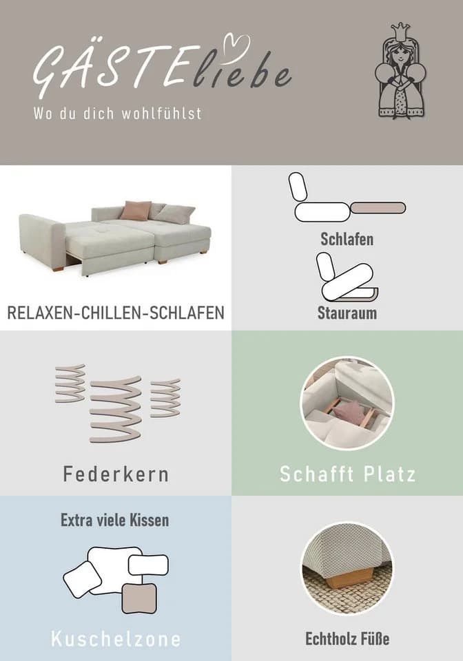 Jockenhöfer Gruppe Ecksofa Kampen L-Form Grau-Beige mit Bettfunktion - Bild 5