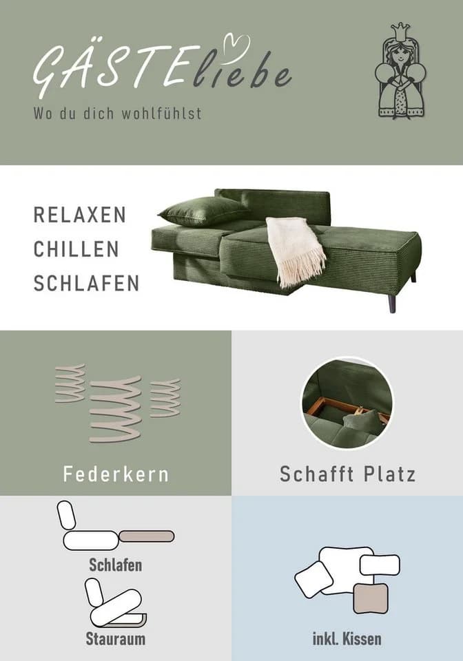 Jockenhöfer Recamiere Rex Grün mit Bettfunktion und Bettkasten - Bild 5