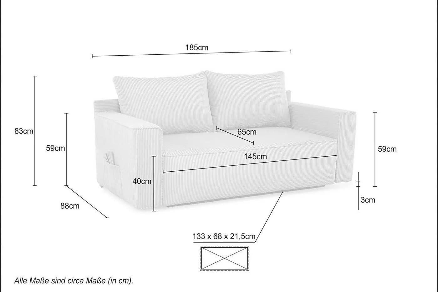 Jockenhöfer Schlafsofa Ron Grün mit Bettfunktion und Bettkasten - Bild 5