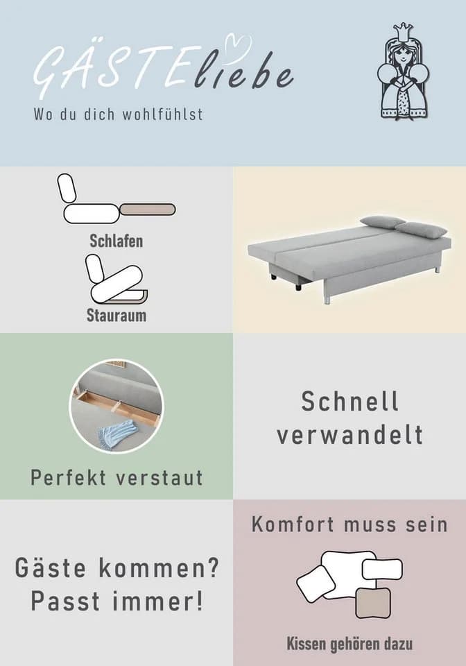 Jockenhöfer Schlafsofa Dunkelgrau mit Bettfunktion & Bettkasten - Bild 4