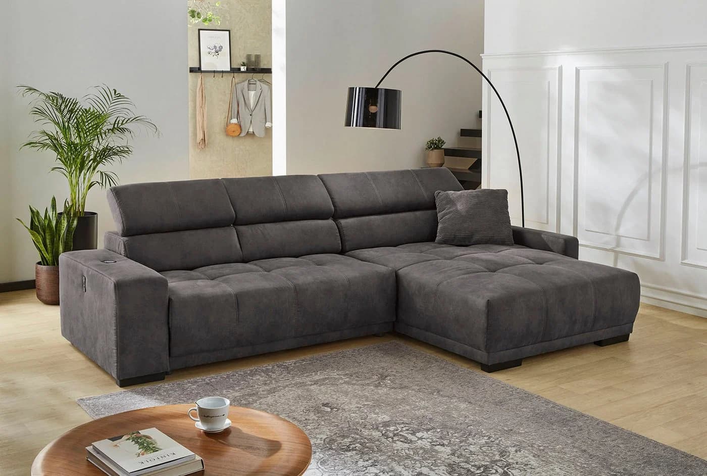 Jockenhöfer Le Mans Ecksofa L-Form Anthrazit mit elektr. Sitztiefenverstellung