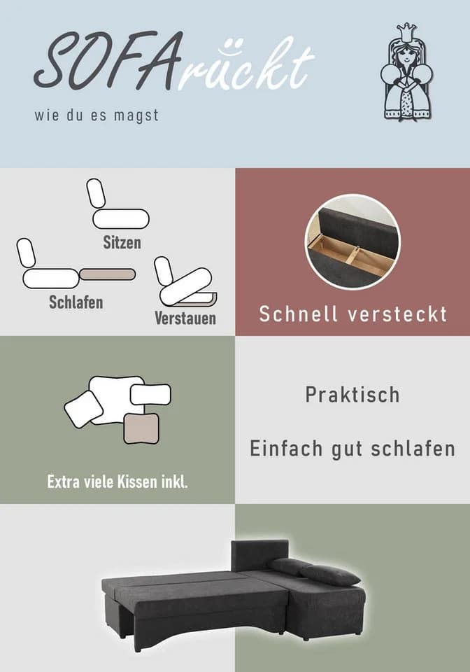 Ecksofa Jockenhöfer Gruppe L-Form Grau mit Bettfunktion - Bild 4