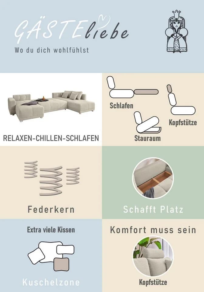 Jockenhöfer Wohnlandschaft Orlando U-Form mit Bettfunktion Grau - Bild 5