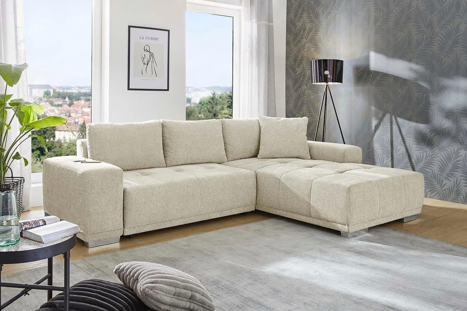 Jockenhöfer Ecksofa Luciano L-Form Braun Beige mit Bettfunktion