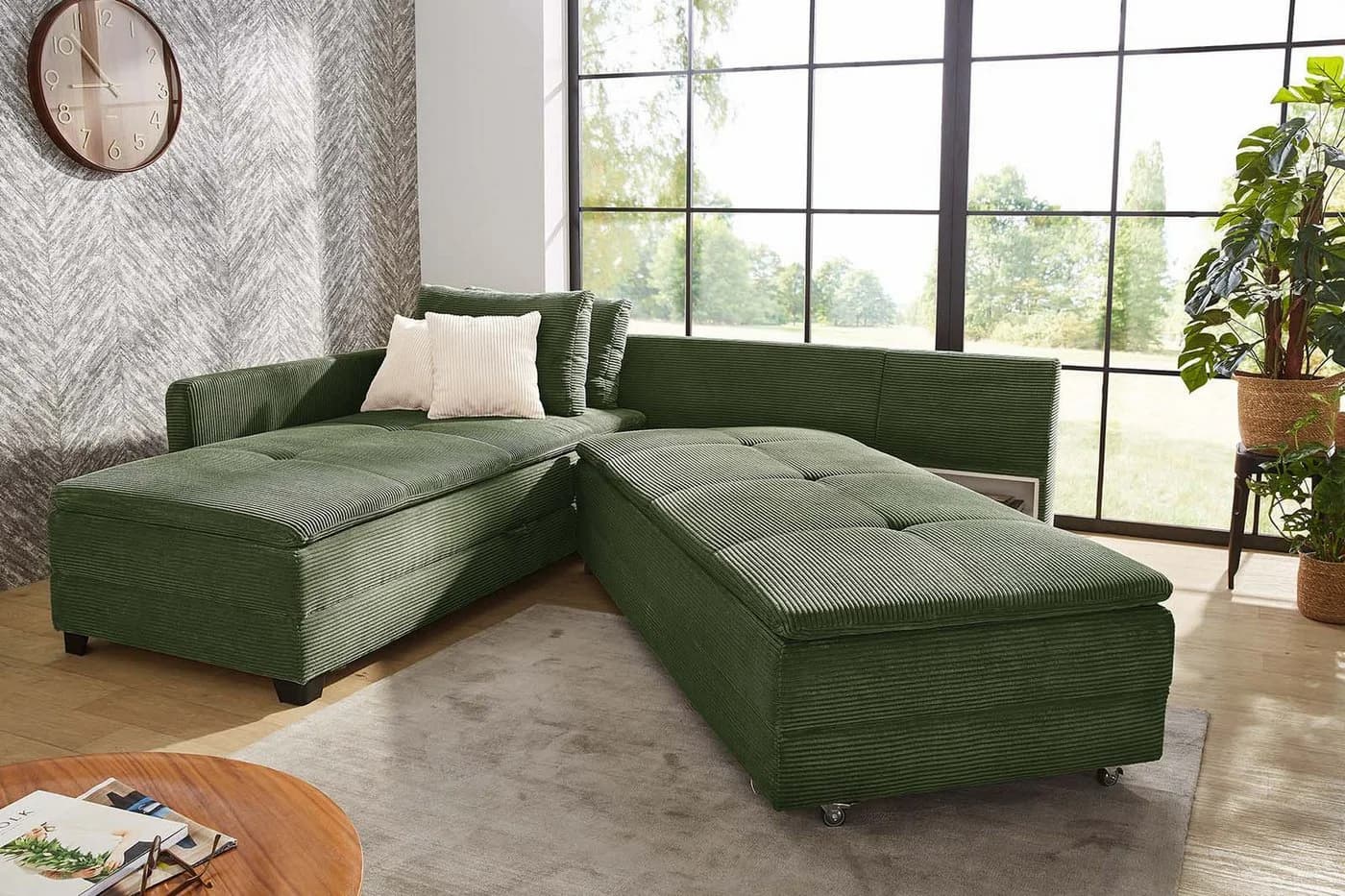 Jockenhöfer Gruppe Ecksofa Madrid L-Form Grün mit Bettfunktion