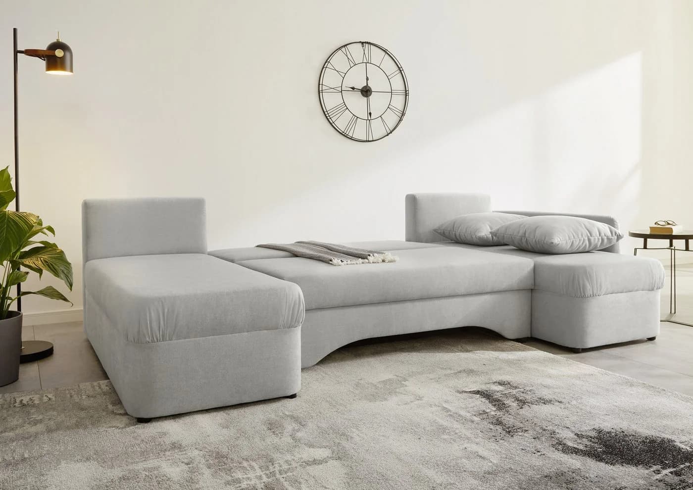Jockenhöfer Wohnlandschaft Arktis U-Form Grau mit Bettfunktion
