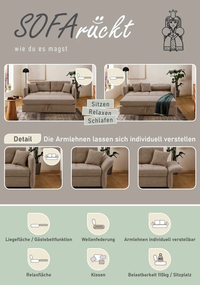 Schlafsofa Leon Jockenhöfer Gruppe Grau mit Bettfunktion - Bild 4
