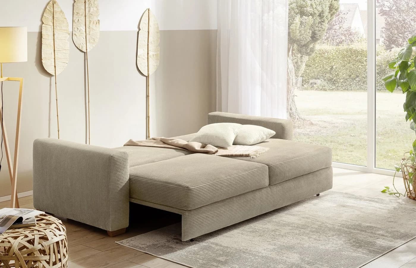 Jockenhöfer Schlafsofa Micha Taupe mit Bettfunktion und Bettkasten