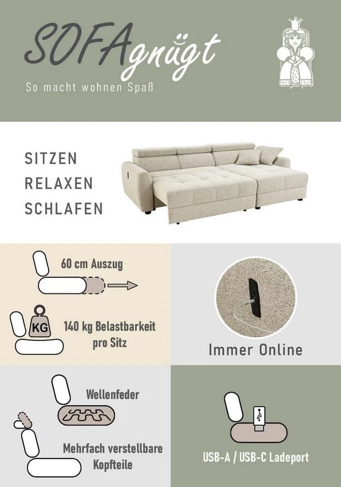 Ecksofa JOCKENHÖFER GRUPPE Move L-Form 270cm mit elektrischer Sitztiefenverstellung - Bild 5