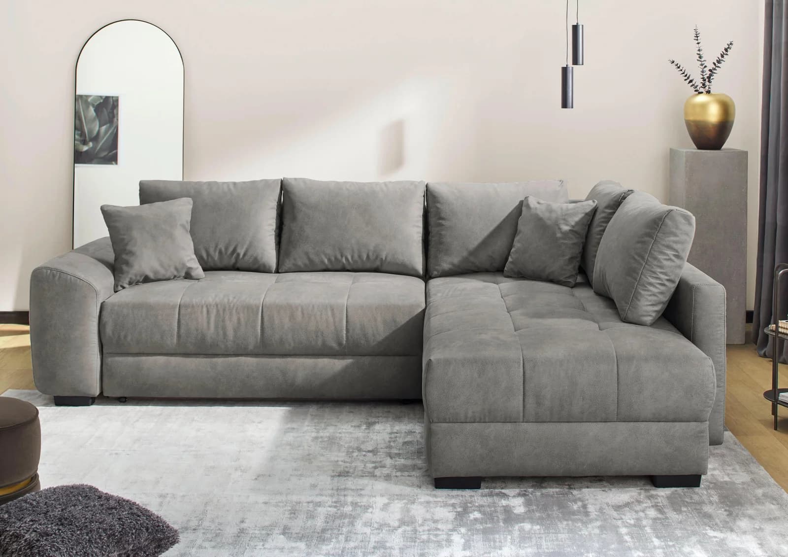Jockenhöfer Ecksofa Amalfi L-Form Dauerschlafsofa Hellgrau Microfaser