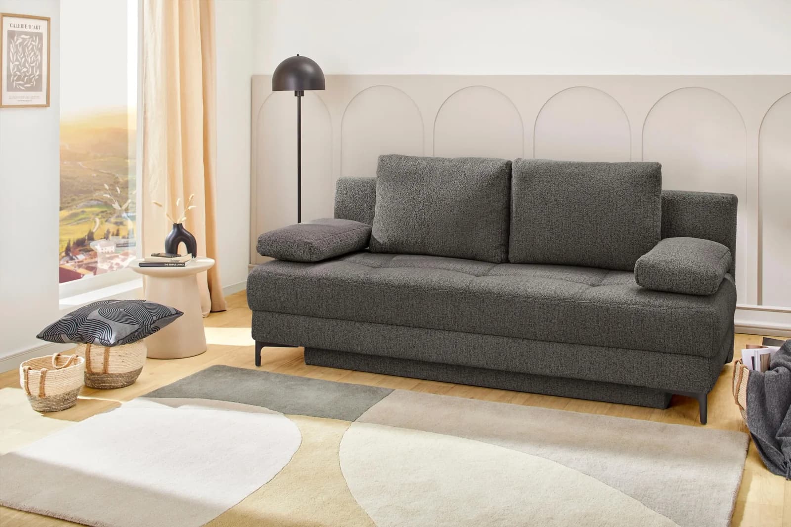 Jockenhöfer Schlafsofa Felix Grau mit Bettkasten und Topper