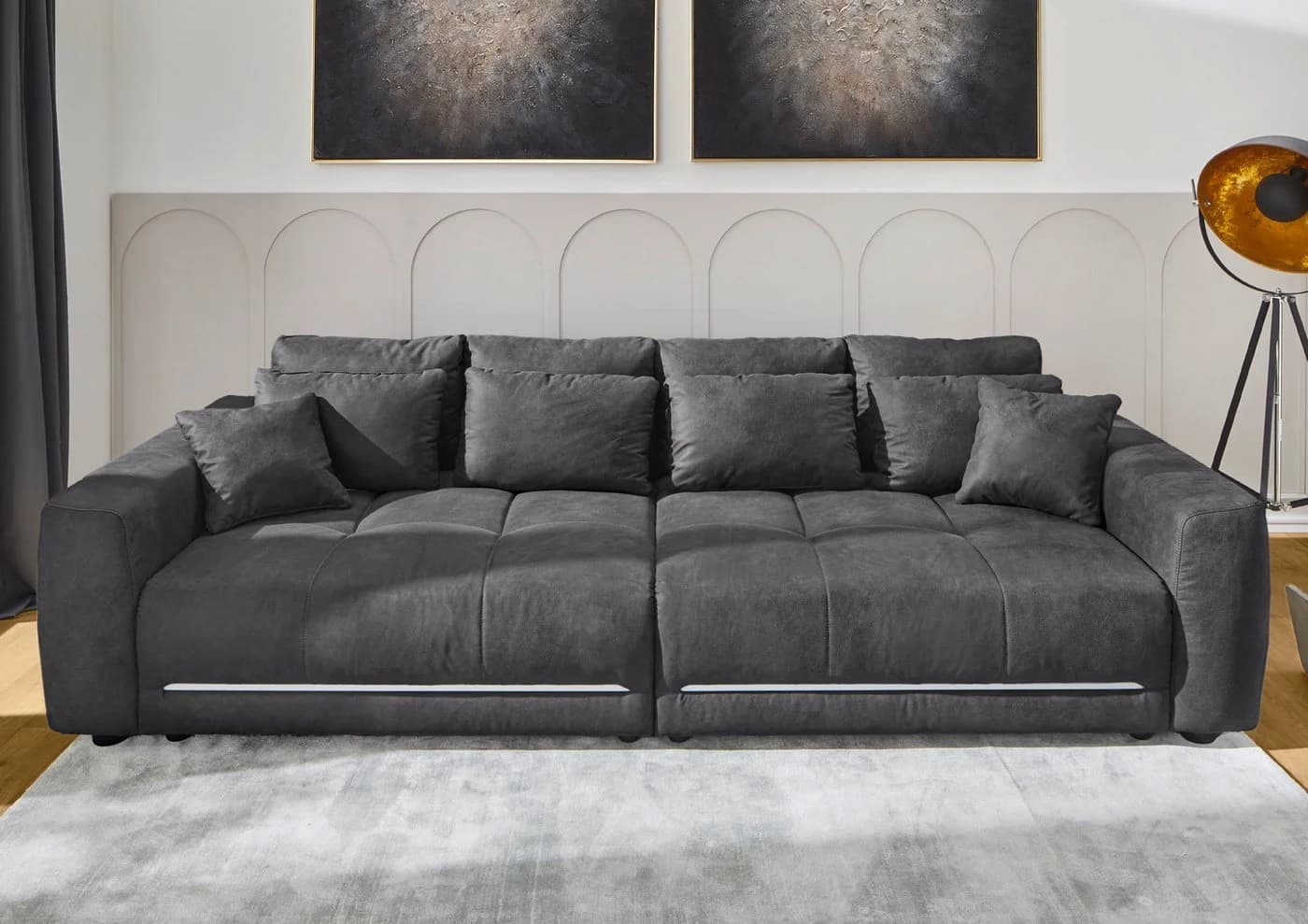 Jockenhöfer Gruppe Big-Sofa Lumina XXL mit LED-RGB-Beleuchtung Dunkelgrau
