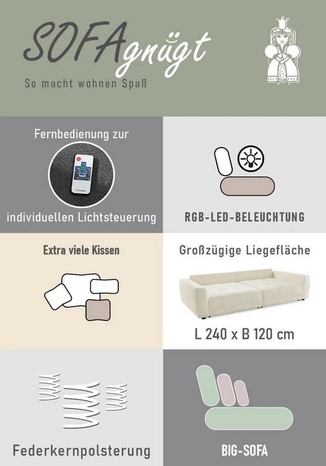 Jockenhöfer Gruppe Big-Sofa Lumina XXL mit LED-RGB-Beleuchtung Dunkelgrau - Bild 4