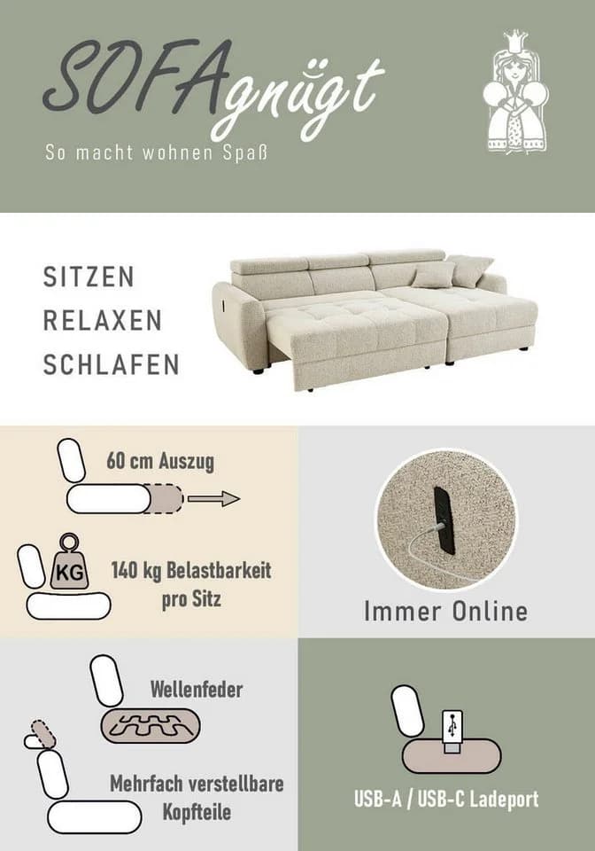 Jockenhöfer Gruppe Ecksofa Move L-Form Elektrisch Sitztiefenverstellung - Bild 5