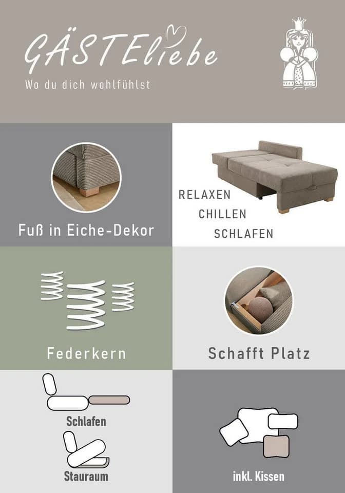 Jockenhöfer Gruppe Recamiere Romeo Beige Schlaffunktion Federkern - Bild 5