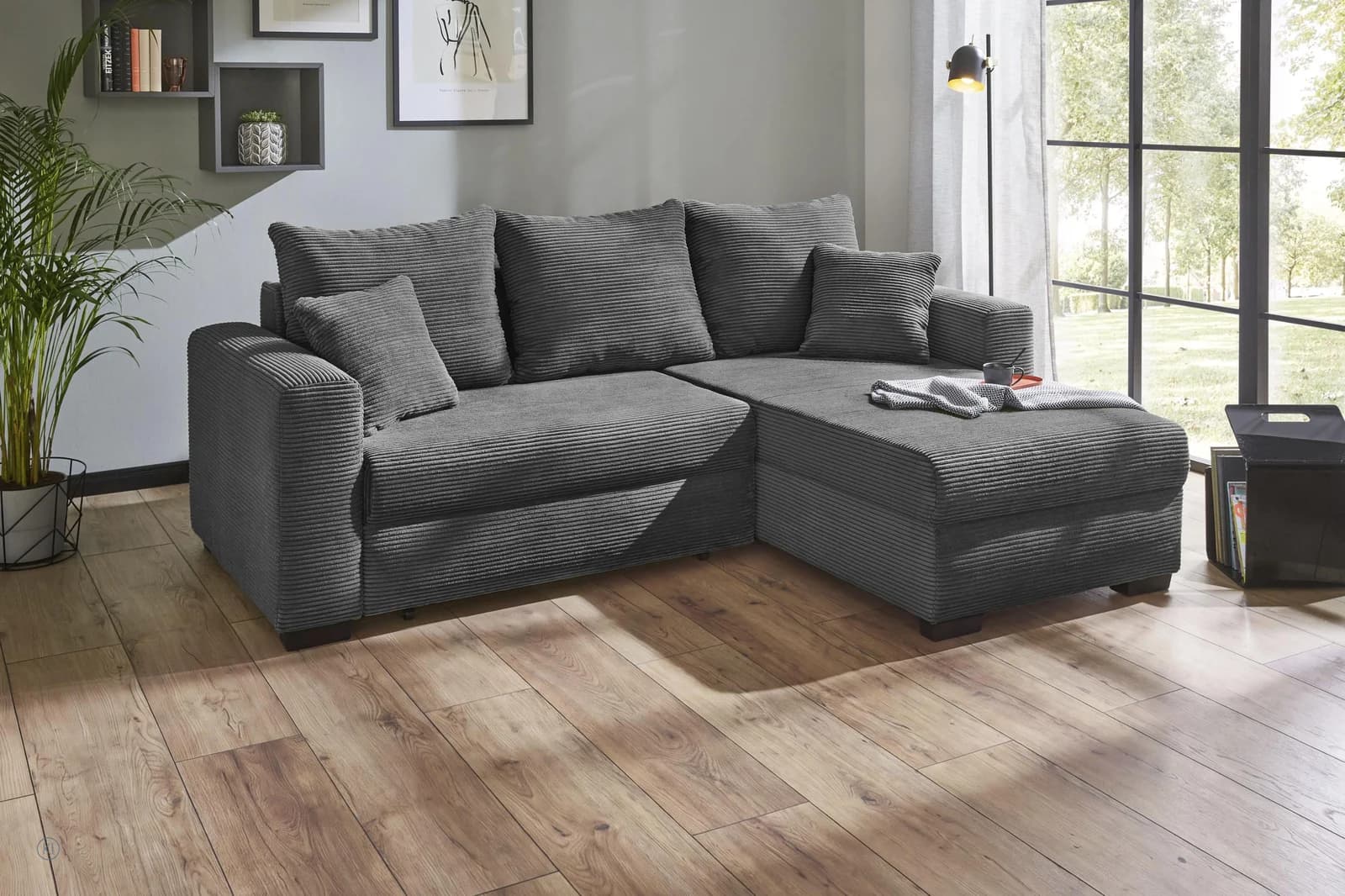 Jockenhöfer Ecksofa Elmau Grau mit Schlaffunktion und Bettkasten