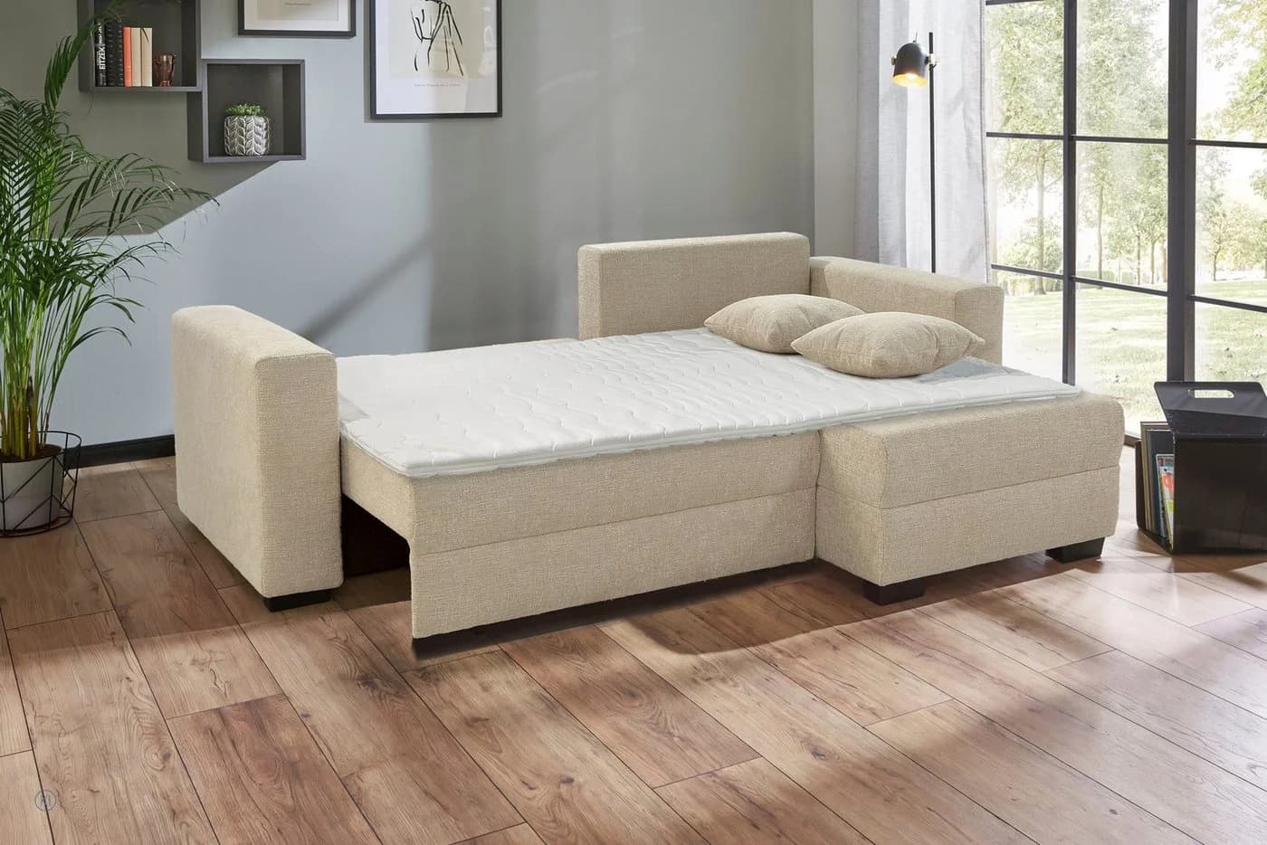 Jockenhöfer Gruppe Ecksofa Elmau Beige Chenille mit Bettkasten & Schlaffunktion