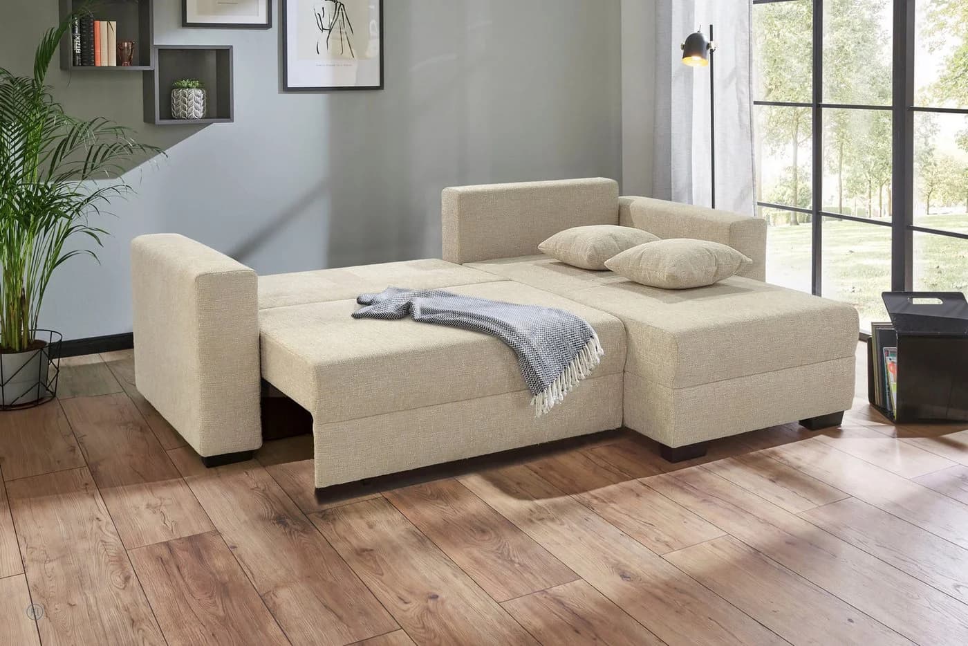 Jockenhöfer Gruppe Ecksofa Elmau Beige Chenille mit Bettkasten & Schlaffunktion - Bild 5