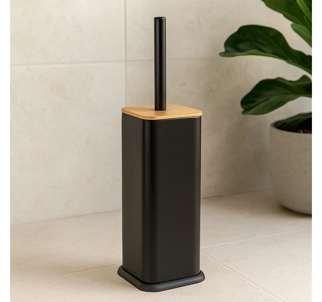 NUXIO WC-Reinigungsbürste ZETRU mit Bambusdeckel Schwarz Metall