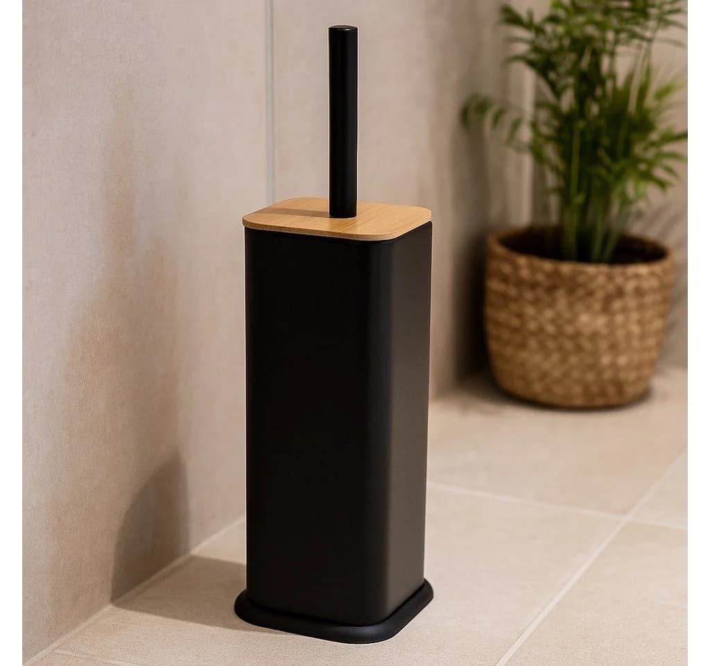 NUXIO WC-Reinigungsbürste ZETRU mit Bambusdeckel Schwarz Metall - Bild 2