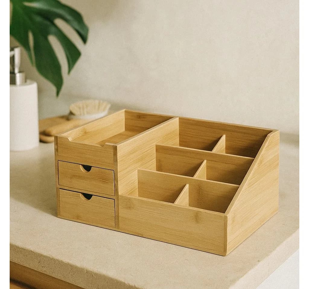 BOXIMO Bambus Organizer mit Schubladen Aufbewahrungsbox