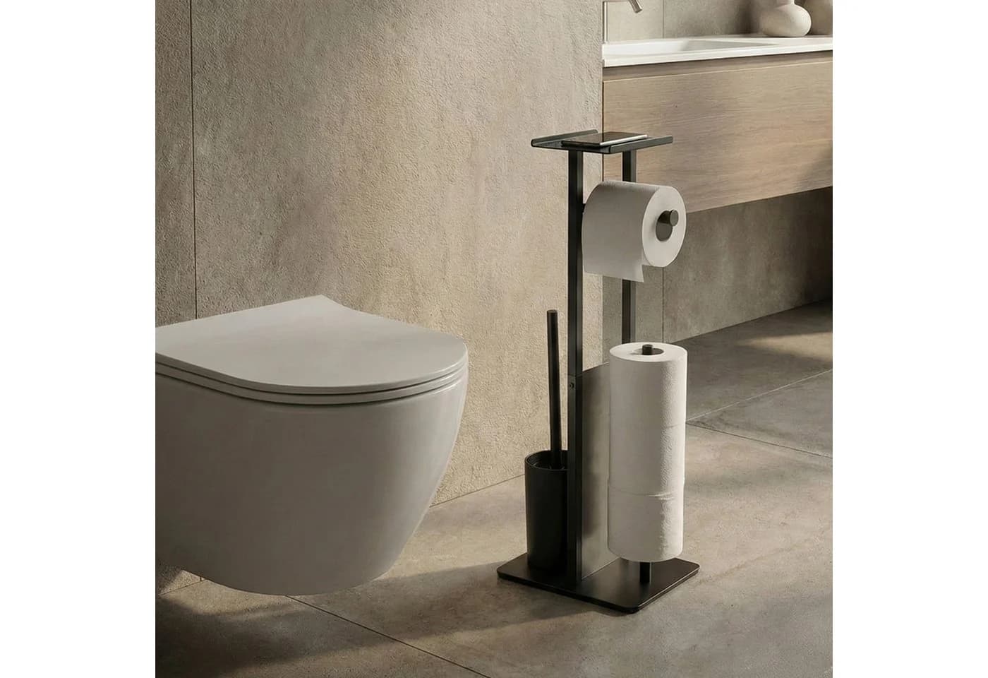 NUXIO WC-Garnitur HYLLA mit Papierhalter, Bürstenhalter und Handyablage Schwarz - Bild 2