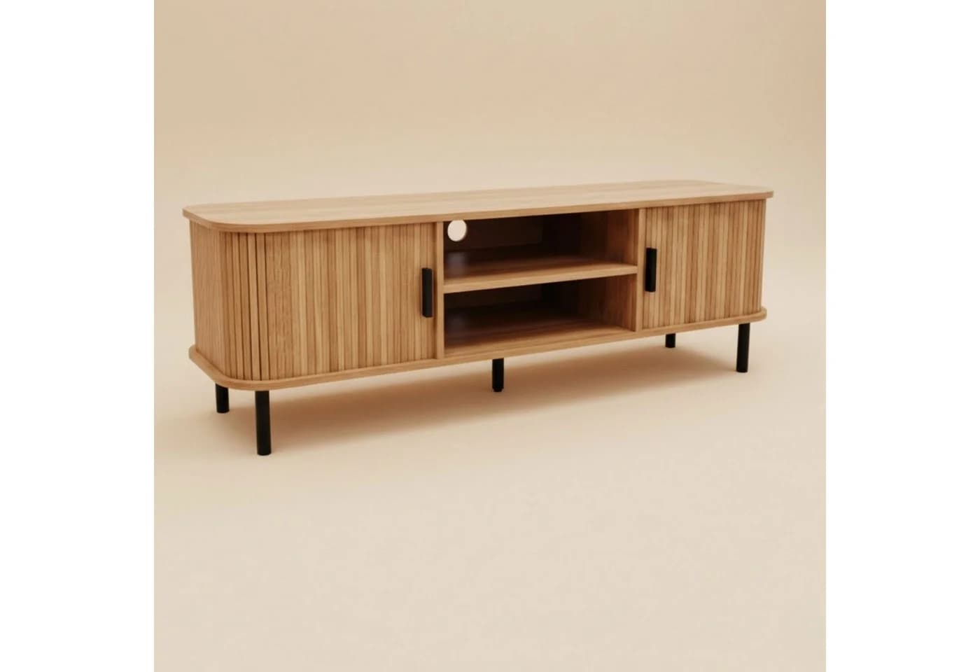 EDAXO Regal TV-Schrank SCAVA, geriffelt, Lamellenfront, Schiebetüren