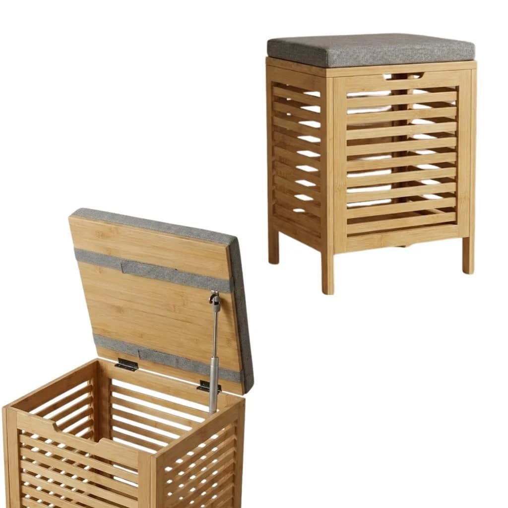 Wäschekorb Disa 40L mit Sitzfläche Bambus Beige