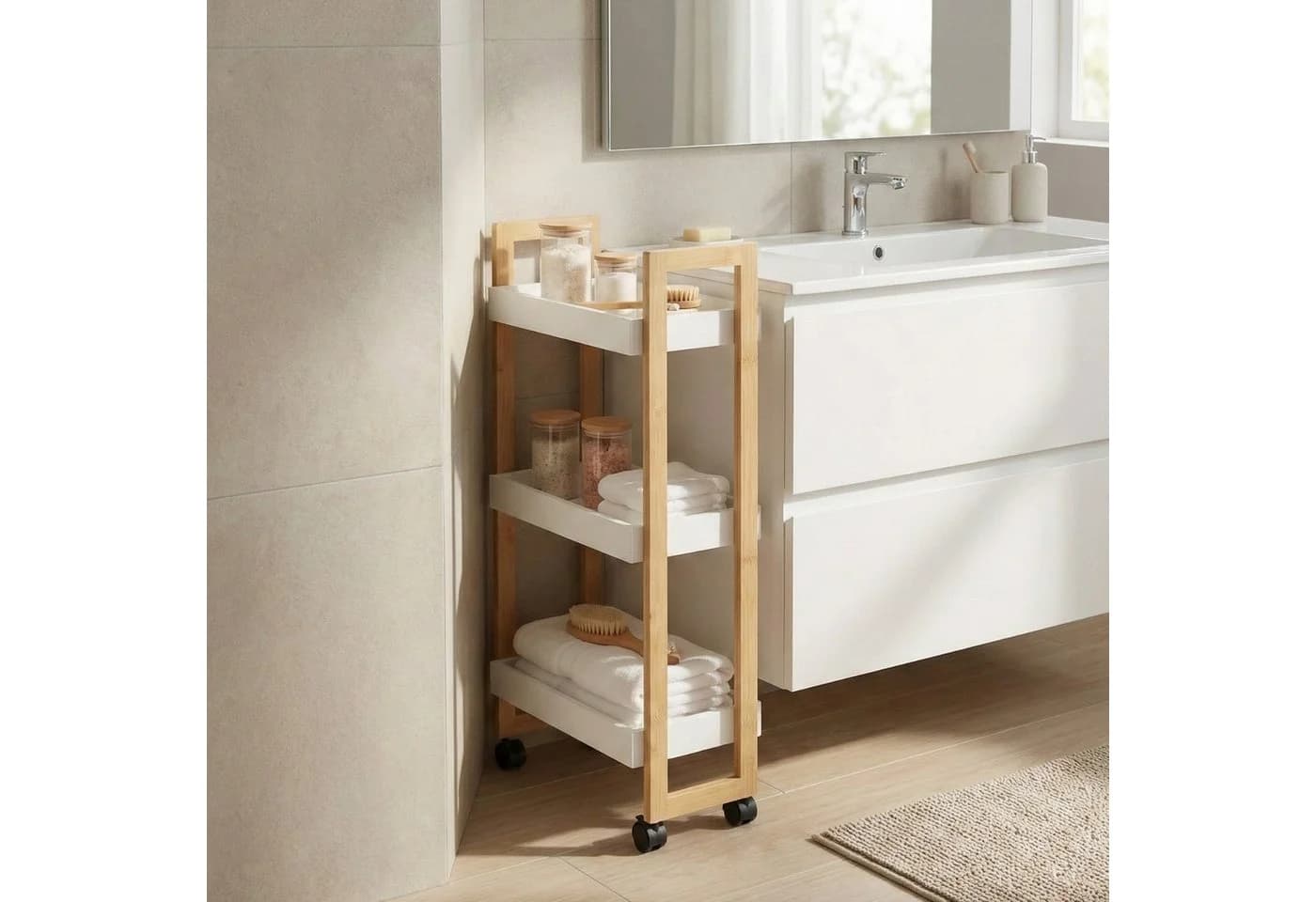 NUXIO Badregal Schmaler Rollregal ASEM Bambus - Bild 5