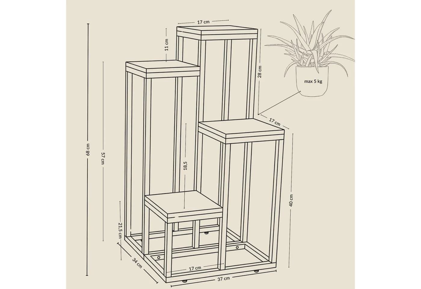 EDAXO Hoher Blumenständer BIOS für 4 Pflanzen Loft-Stil - Bild 5