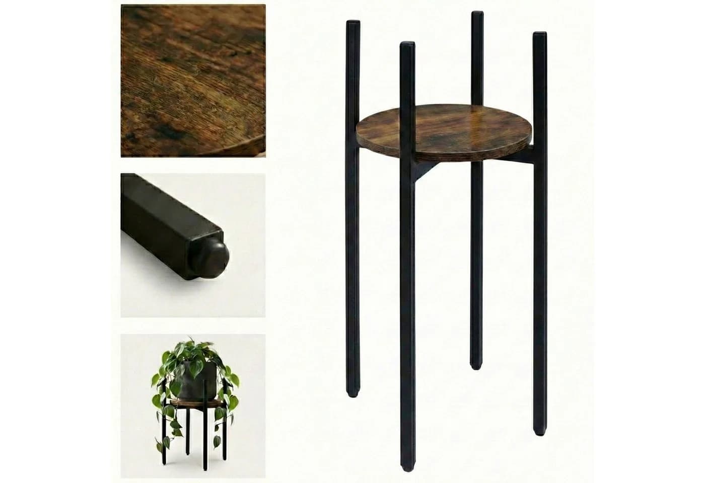 EDAXO Blumenständer LUM Modern Dunkles Holz Schwarz
