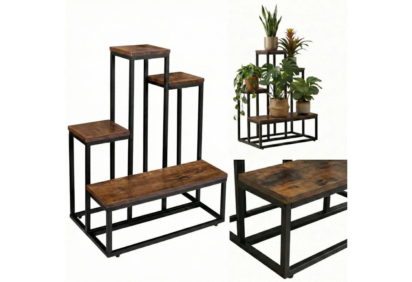EDAXO Blumenständer Loft Braun/Schwarz Metallgestell