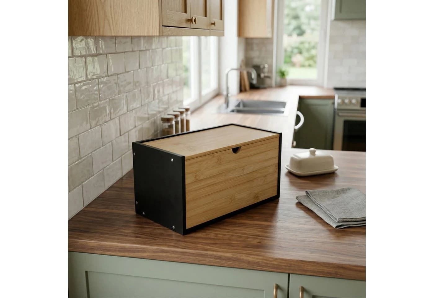 AROMELIO Brotkasten CADRE Bambus Beige/Braun Beidseitig Öffnbar - Bild 3