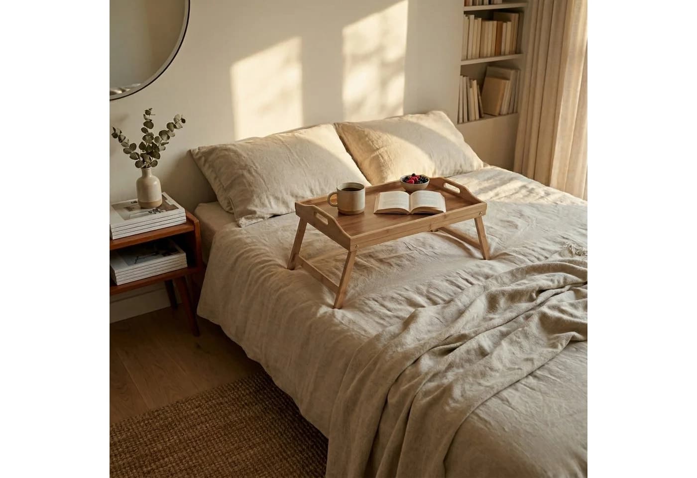 AROMELIO Frühstückstablett LENTO mit klappbaren Beinen Bambus Beige