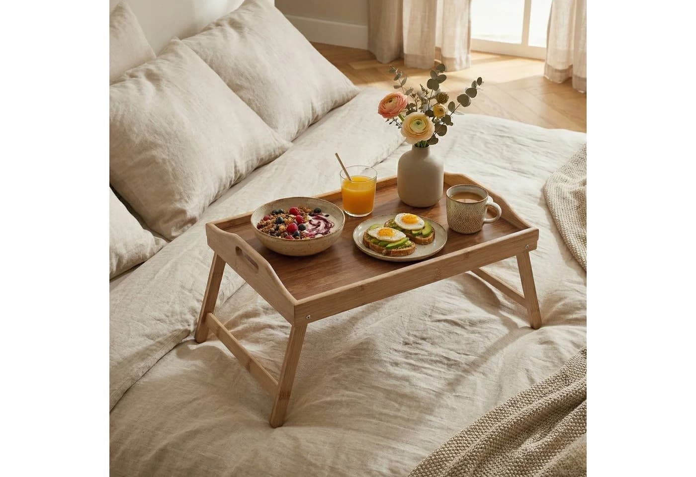 AROMELIO Frühstückstablett LENTO mit klappbaren Beinen Bambus Beige - Bild 2