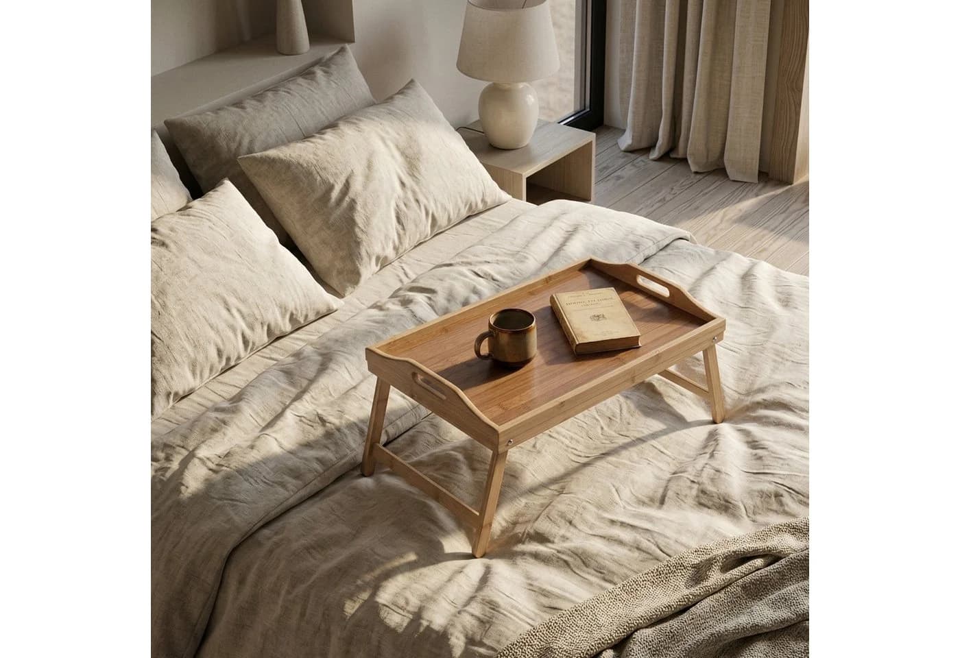 AROMELIO Frühstückstablett LENTO mit klappbaren Beinen Bambus Beige - Bild 3