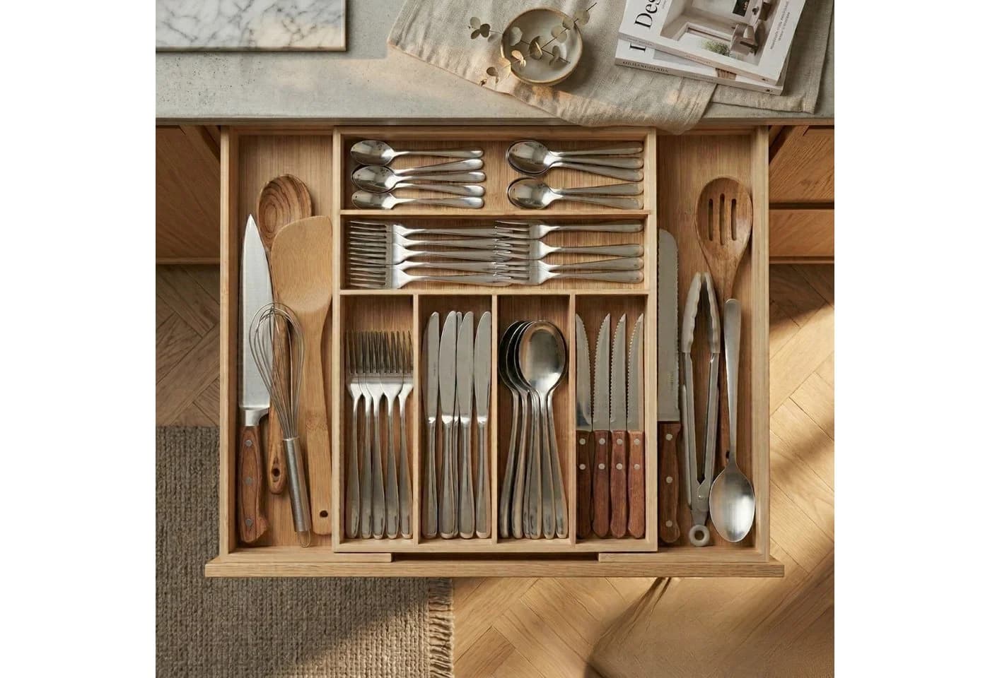 AROMELIO Ausziehbarer Besteckkasten VARIO Bambus Braun - Bild 2