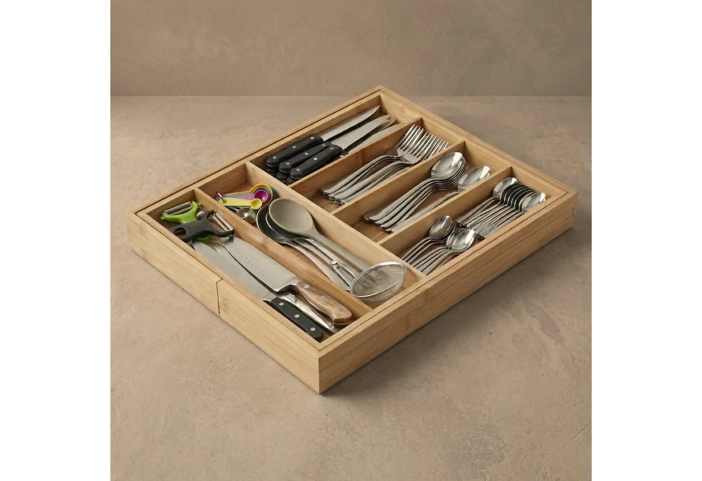 AROMELIO Ausziehbarer Besteckkasten VARIO Bambus Braun - Bild 5